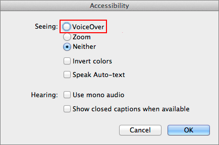 Turn on/off VoiceOver with iTunes