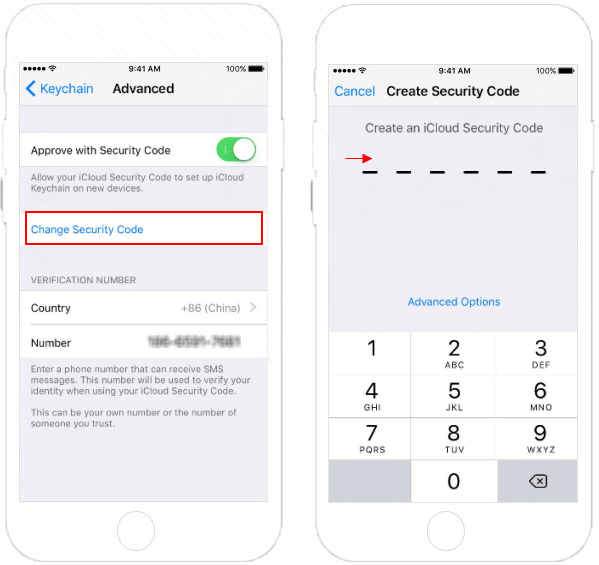 Enter a new iCloud Security Code