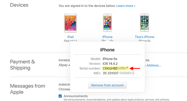 find serial number in Apple ID
