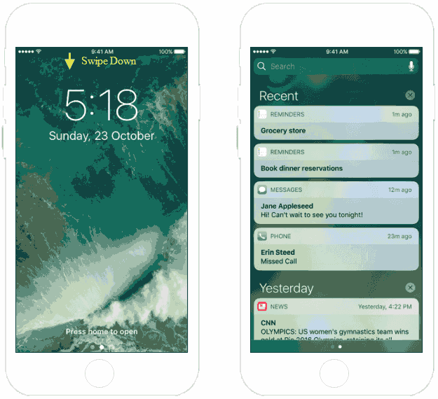 Access Notification Center from Lock Screen
