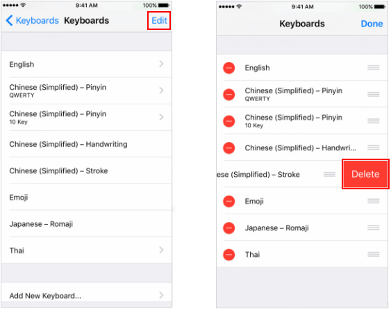 Remove a keyboard from iPhone