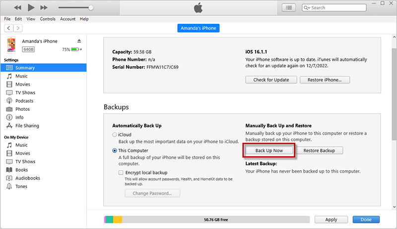 backup iPhone to external hard drvie using iTunes