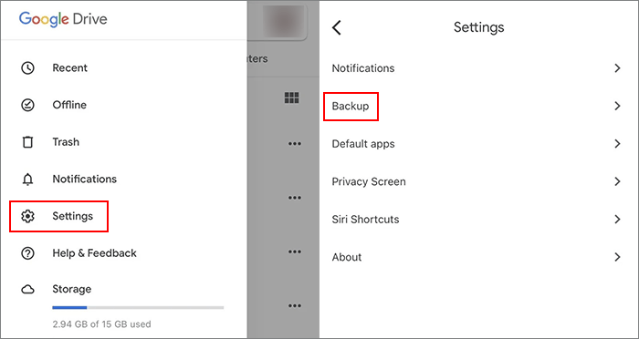 tap Settings and Backup