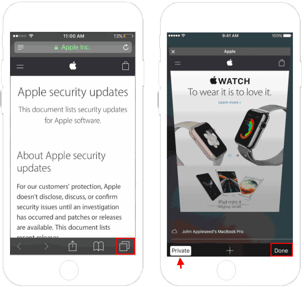 Use Private browsing mode on iPhone Safari