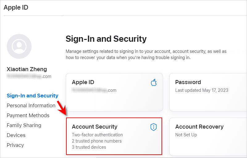  enter Account Security on Apple ID website