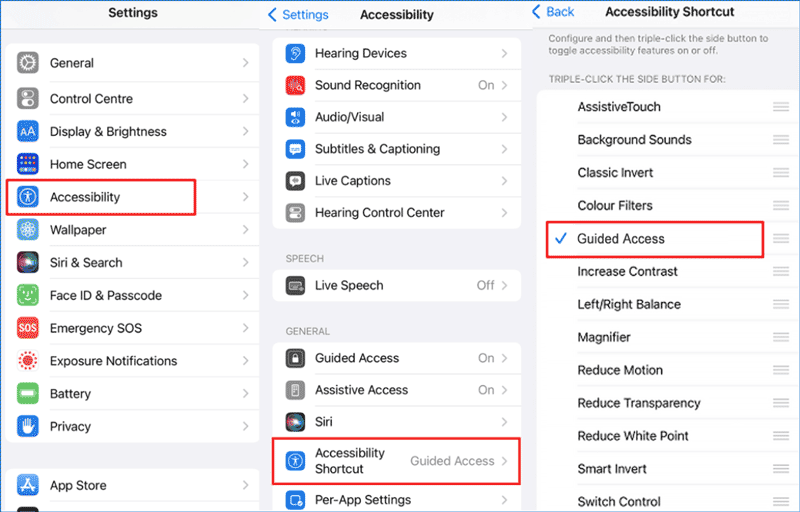 enable accessibility shortcut for guided access