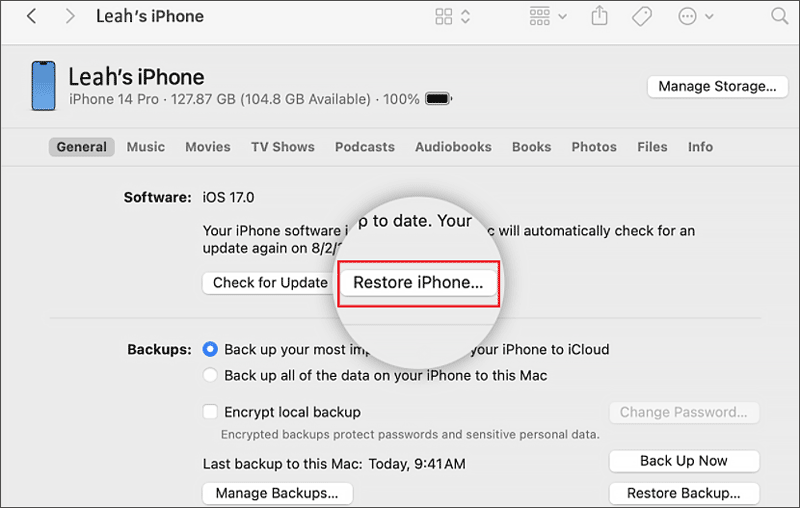restore iphone via finder on mac
