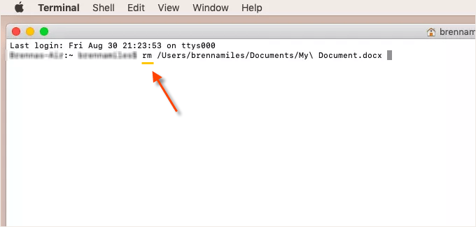 Delete a file in Terminal window