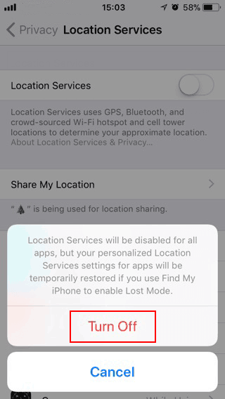 Turn off location service