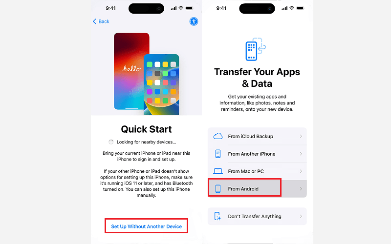 Select Transfer Data from Android