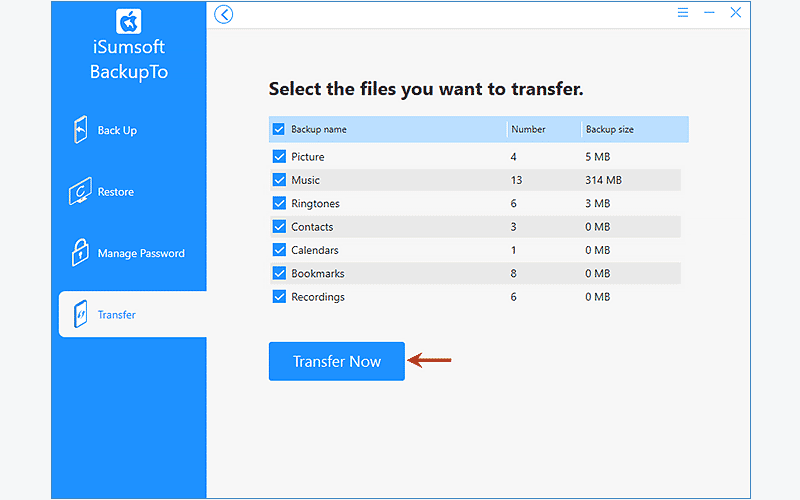 select the files you want to transfer