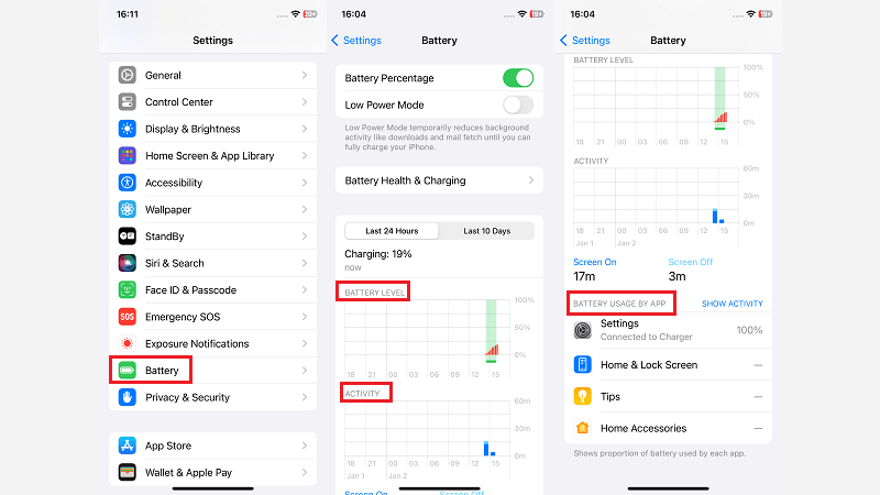 check iphone battery usage