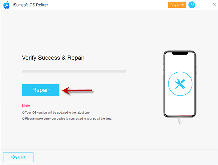 Click Repair button to start fixing your iPhone blue of death