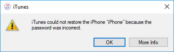 iTunes could not restore the iPhone because password incorrect