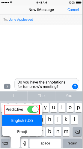 Turn on or off predictive text