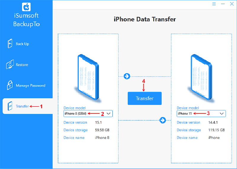 directly transfer data from iPhone using iSumsoft BackupTo