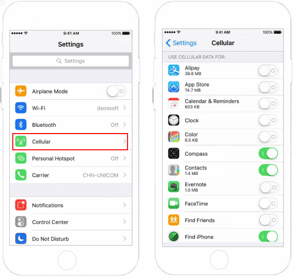 Restrict apps to use cellular data