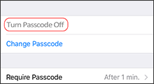 turn passcode off greyed out