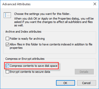 Select compress contents to save disk space