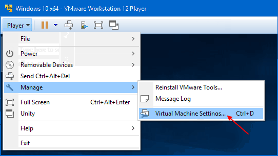 Open VMware settings