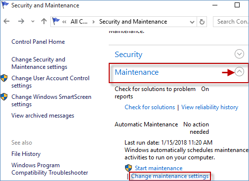 click change maintenance settings link