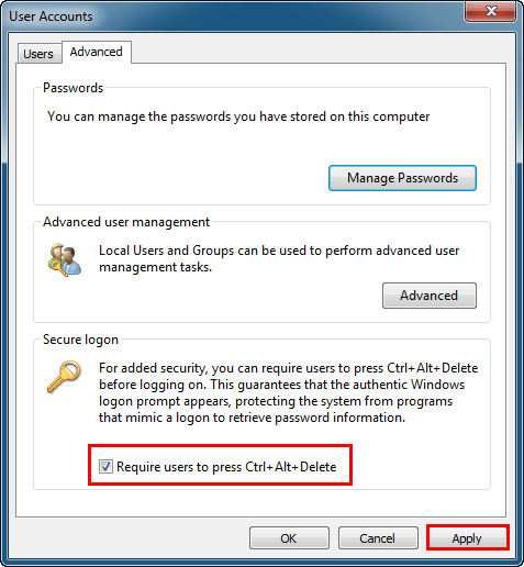Enable or disable secure logon