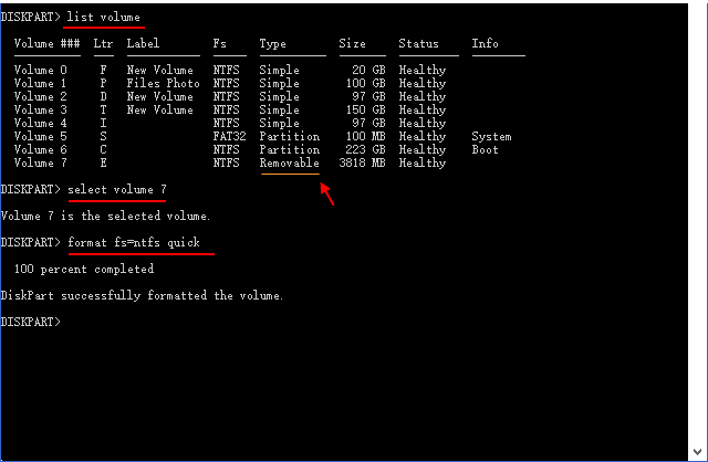Format a USB drive in Command Prompt