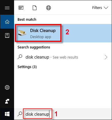 type disk cleanup in search box