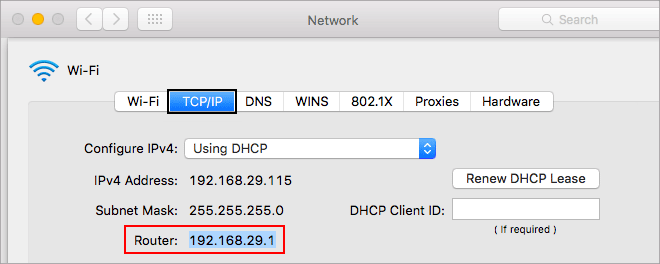 Find router IP address in Mac