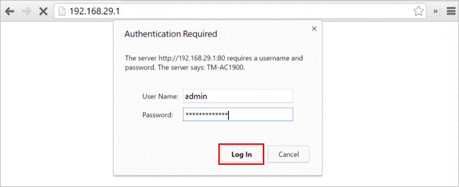 Log in with the default password