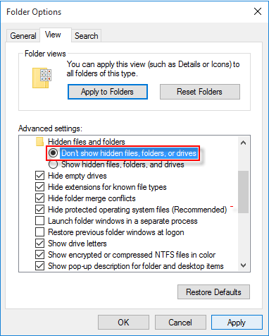 Do not show the hidden files of use device