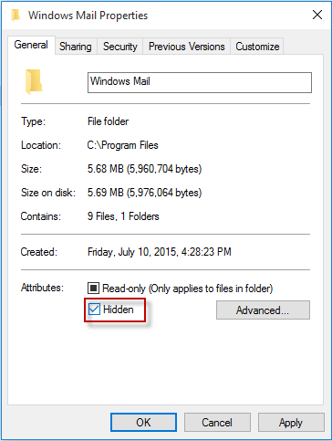 Hide files and folers in Windows 10