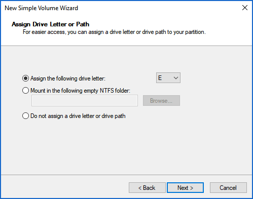 Assign drive letter to identify partition