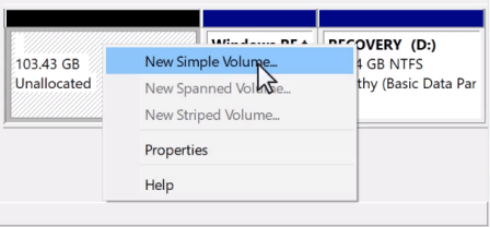 Create new simple volume