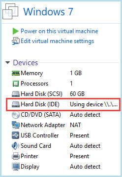 New hard disk in the list