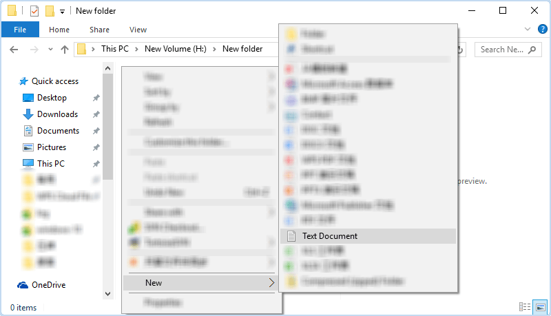 create a new text document in new folder on external hard drive