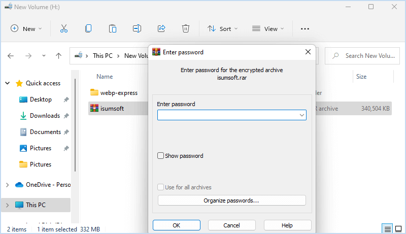 password protect folder with WinRAR