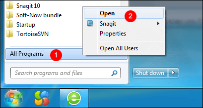 Open the Start menu folder