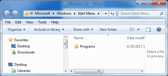 Access to the Start menu folder in Windows 7