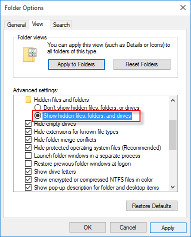 Show the hidden files and folders