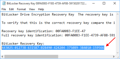 BitLocker recovery key file