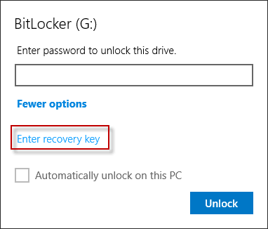 Enter recovery key option