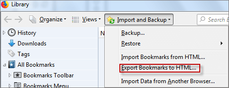 export bookmarks to html