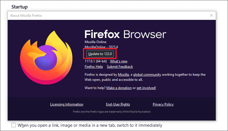 update firefox browser