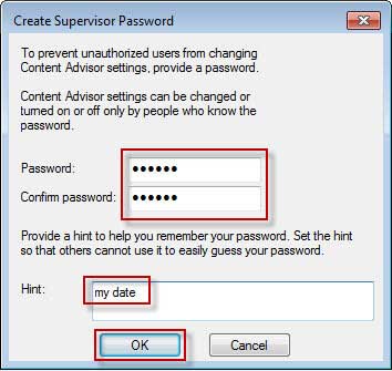 Type password and hint