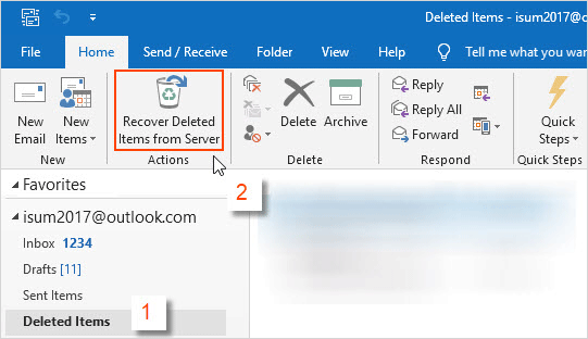 Recover deleted email from server