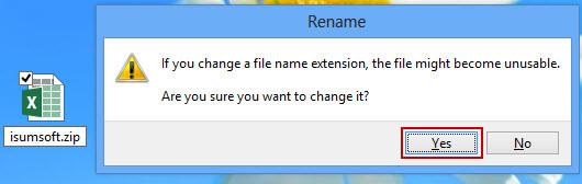 Change file name extension from .xlsx to .zip