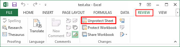 Unprotect Sheet button