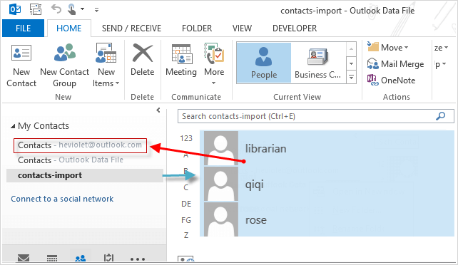 merge contacts to outlook com