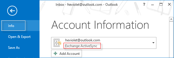 view the type of outlook account